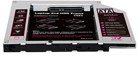 Woxter HDD Caddy 20, Soporte para 2º Disco Duro SATA 2'5 HDD/SSD, para Ordenadores portátiles con Unidad de Disco óptico CD/DVD de 9.5mm
