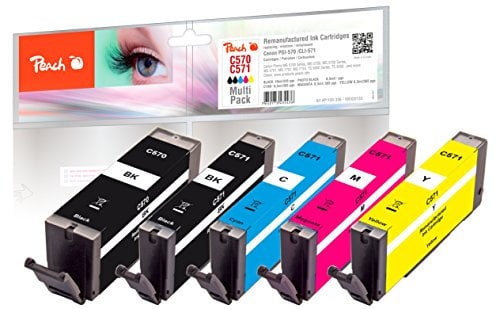 Peach C570/571 Spar Pack Druckerpatronen (BK, PBK, C, M, Y) ersetzt Canon PGI-570, CLI-571 für z.B. Canon Pixma TS 5050, Canon Pixma TS 5051, Canon Pixma MG 5750, Canon Pixma MG 6850