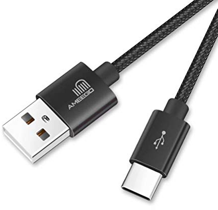ameego USB C Cable, Nylon Braided USB-A to USB-C Fast Charging and Data Lead, 2m, Black