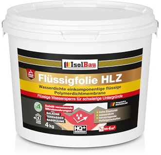 Flüssigfolie HLZ 4kg - Dichtfolie für kritische Untergründe - Wasserdichte Abdichtung für innen & Außenbereich - für Wand & Boden - Balkonabdichtung, Wasserstop, für Fliesen und Holz