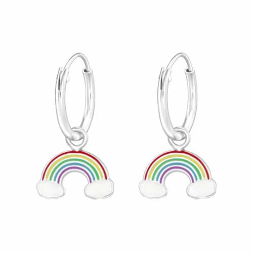 Monkimau 925 Sterling Silber Kinder Creolen mit buntem Epoxy Regenbogen-Anhänger | Allergikerfreundlich | Mädchen Ohrringe Geschenk Schmuck