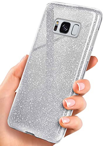 ONEFLOW Glitter Case kompatibel mit Samsung Galaxy S8 Hülle Glitzer Stoßfest, Silikon Schutzhülle dünn, Handyhülle Diamant Strass, Glitzerhülle mit Bling Sparkle - Silber