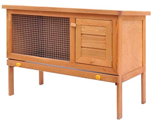 Wakects Outdoor-Kaninchenstall, Einzel-Kaninchenkäfig, Outdoor-Kleintierhaus, Garten, Meerschweinchen, verschiebbares Tablett, erhöht, 90 x 45 x 65,5 cm