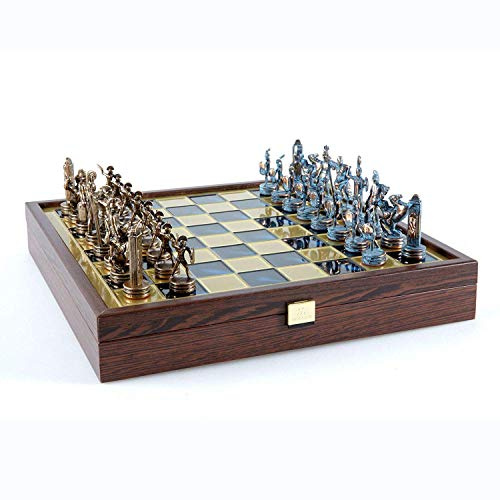 Greek Mythology Chess Set - Blue&Copper - Wooden case Blue Board