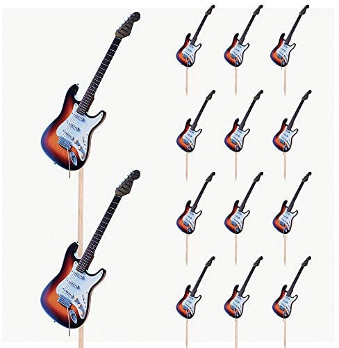 AK Giftshop Electric Guitar Musial Instrument Themed Party Food & Cup Cake Picks Sticks Decorations Toppers Food Flags (pack of 14)