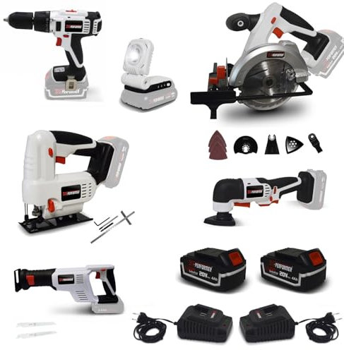 Pack Outillage X-Performer BATTERIES 4Ah - Perceuse Visseuse Scie Sauteuse - Circulaire - Sabre - Multifonctions - Lampe