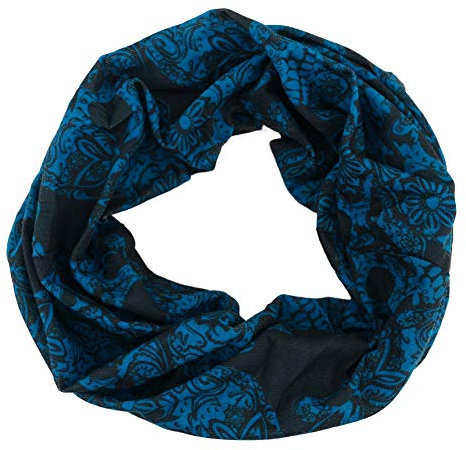 TigerTie Multifunktionstuch in petrol schwarz mit Totenkopf-Motiven - Tuch - Schal - Schlauchtuch - Wundertuch, Gr.48 cm x 48 cm (Umfang)
