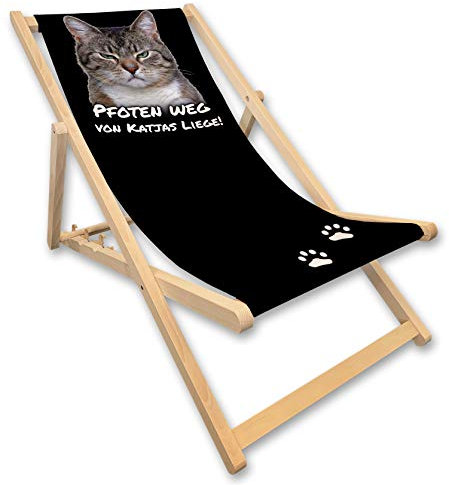 Unikatolo Liegestuhl mit Name, Katze, Schwarz, Spruch witzig, Miezepeter, Strandstuhl, Geschenkidee Kinder Erwachsene Geburtstag