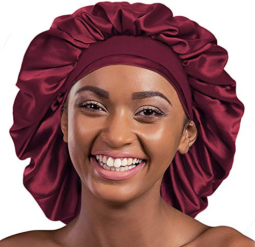 Silk Satin Bonnet Sleep Cap Extra Large for Braids Locs Curls Hair Wine Red