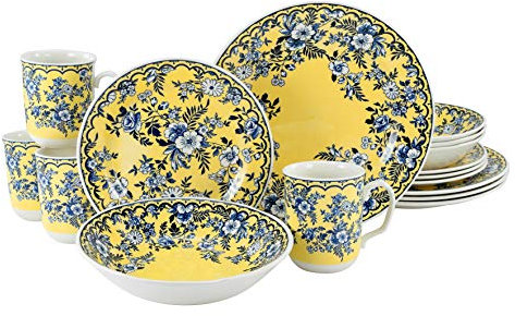 CreaTable, 22246, Serie Ming Flower gelb, 16-teiliges Geschirrset, Kombiservice aus Steingut, spülmaschinen-und mikrowellengeeignet, Qualitätsproduktion