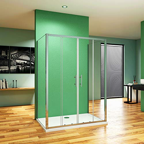 Aica Sanitär U Form duschkabine 140x80x80cm Dusche U-Kabine Schiebetür Sicherheitsglas H190cm
