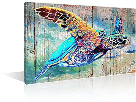TISHIRON Meeresschildkröten Kunstwerk auf Leinwand Malerei Wandkunst Poster und Drucke Sea Turtle Wandbilder für Wohnzimmer Schlafzimmer Dekoration Wohnkultur 45x30cm mit Rahmen