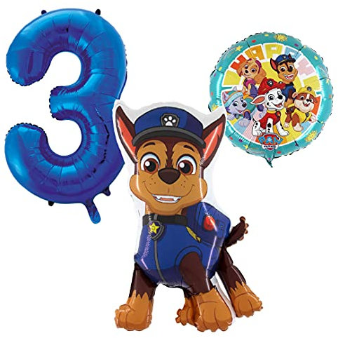 Chase Paw Patrol Ballonset Ballon mit blauer Zahl 3 Kindergeburtstag Heliumgeeignet Deko Kindergeburtstag Partygeschirr Dekoration für Geburtstag Party Mottoparty Motto Luftballons