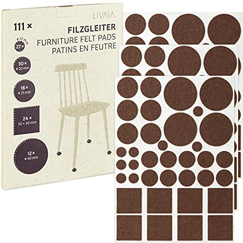 Filzgleiter Selbstklebend Braun: 111x Stuhl Filzgleiter Set in 5 Größen als Bodenschutz für Stühle und Möbel – Filz Selbstklebend Rund – Filzgleiter für Stühle, Möbelgleiter Filz Gleiter von LIVAIA