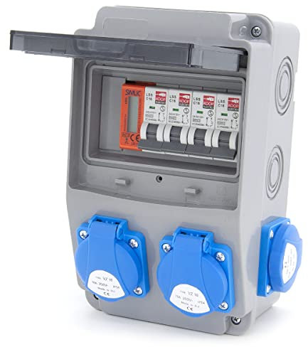 ELS Elektrotechnika Steckdosenverteiler Wandverteiler mit LS Schalter und Zähler, Schuko 4x230V + 4x LS C16 + MID Stromzähler, Verdrahtet, für Indoor/Outdoor-Bereich, Werkstätten und Fabriken IP54