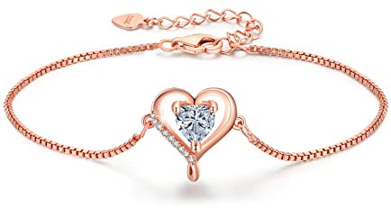 LAVUMO Herz Armband Damen Rosegold Sterling silber 925 Schmuck Damen an Muttertag Weihnachten Valentinstag Geburtstags Geschenk für Sie MaMa Frau Freundin Verstellbar Armband