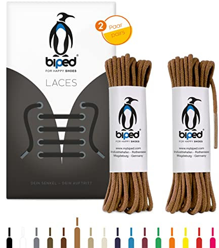 biped LACES 2 paia di lacci rotondi in cotone ¿ 2 mm sottili - lacci rotondi premium per scarpe e stivali in pelle - resistenti agli strappi e lavabili - made in EU z2900(marrone chiaro,60 cm)