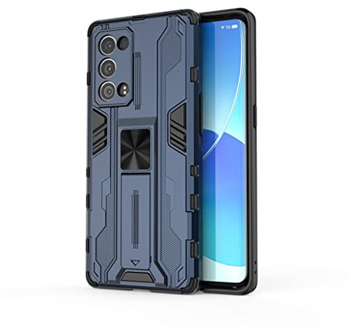 GOGME Cover per Oppo Reno 6 Pro 5G (Reno6 Pro 5G), custodia robusta antiurto con cavalletto, anti-graffio durevole, sottile, staccabile, blu