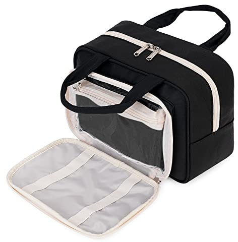 Kulturtasche Damen Gross kulturbeutel Kosmetiktasche Damen Groß Waschtasche Make up Tasche für Herren & Volle Größe (Schwarz)