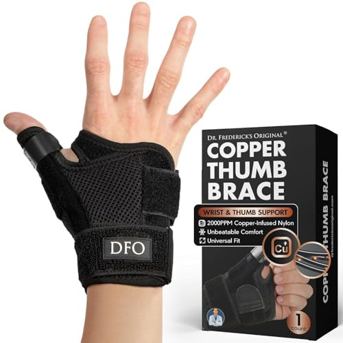 Dr. Frederick's Original Copper Thumb and Wrist Brace, 1 Brace | Adjust-to-fit, Reversible spica splint, Arthritis, tendonitis and De Quervain's, Wrist and thumb support, Doctor-developed