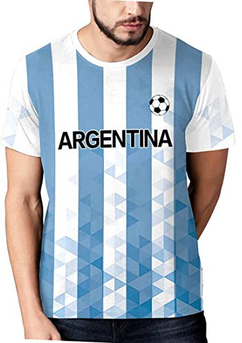 YuanDiann 2022 Katar Fußball Weltmeisterschaft T-Shirt 3D Drucken Nationalflagge Kurzarm Rundhalsausschnitt Fanshirt Sport Casual Atmungsaktiv Trikots Shirt für Erwachsene und Kinder Argentinien 2# L