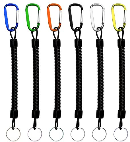 6 Stücke Spiral Schlüsselanhänger, Schlüsselkette mit Karabiner, Schlüsselband Ausziehbar Erweitern zu 120cm Anti Verlorene Frühjahr Seil für Angelzange, Camping, Fisch Tool, Jagd und Schlüssel