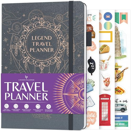 Legend Travel Planner Notebook, Vacation Organizer Journal, Mystic Grey | 14 x 21cm trip planning notebook for women, men & couples, bucket list ideas, travel budget & itinerary, cruise planner