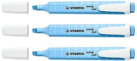 STABILO Swing Cool Highlighters 1-4 mm Bevelled Tip Pack of 3 Pastel Sky Blueaa