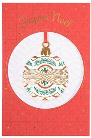 Draeger Paris | Grußkarte Frohe Weihnachten | Weihnachtskugel | Geschenk zum Ende des Jahres | Gold und Band | Weihnachtskarte | 12 x 17 cm | Made in England | Umschlag inklusive| FSC® Papier
