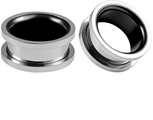 Vankula Ohr Tunnel 1 Paar Double Flared Flesh Plugs mit Schraub Edelstahl für männer damen Ohrpiercing Schmuck 12mm(1/2) Silber Schwarz