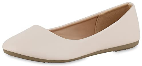 VAN HILL Damen Klassische Ballerinas Leder-Optik Schuhe Flache Leder-Optik Slippers Freizeit Slip Ons Schlupfschuhe 211186 Beige 39