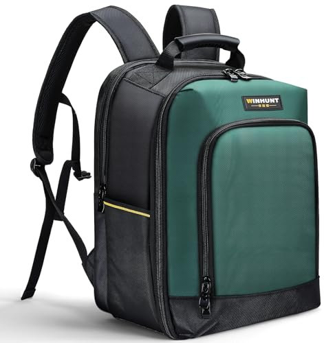 WINHUNT Tool Backpack for Men, 43 x 31 x 26 cm Tool Bag Backpack with Adjustable Shoulder Strap, Waterproof Tool Rucksack Electrician Backpack, Green