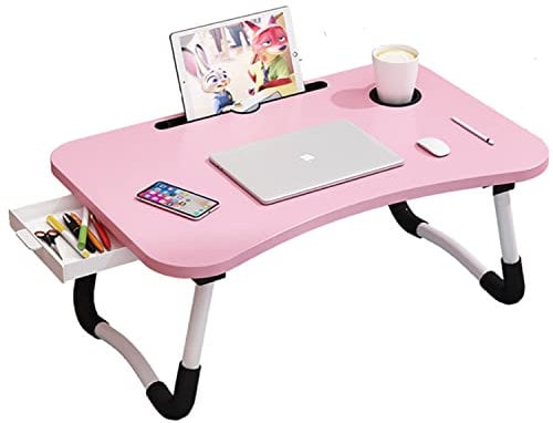 BSTMOME Laptop Schreibtisch Bettständer Faltbarer Laptop Tisch Klappbar Frühstückstablett Tragbarer Schoß Stehschreibtisch Lesen und Schreibtisch Halter mit Schublade für Bett Couch Sofa Boden (Rosa)