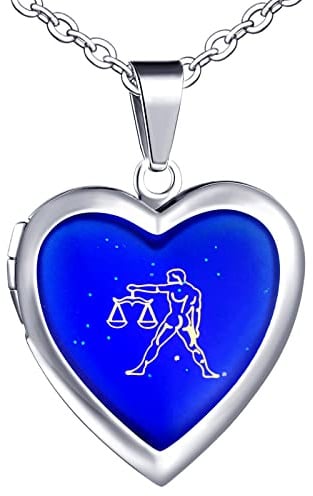 Yumilok Unisex Herren Kette Damen Halskette Edelstahl mit Herz Anhänger Foto Medaillon zum Öffnen Waage Thermo Stimmung Farbwechsel für Frau