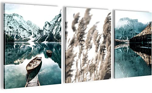 Novart FERTIG ZUM AUFHÄNGEN - Wandbilder Set See Berge - Collage XXL Wohnzimmer N006235a
