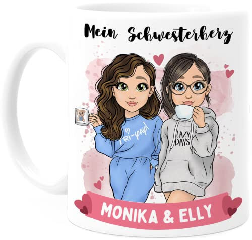 Tassenliebling® Tazza Sorella Personalizzata per Sorella Minore o Maggiore - Regalo Sorella - Regali per la Migliore Sorella - Sorellina - Ceramica 330ml