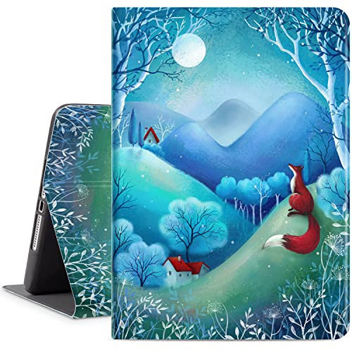 Vmorco Schutzhülle für iPad 6. / 5. Generation, niedlicher roter Fuchs, iPad 9,7 Zoll (24,6 cm), verstellbarer Winkel, automatische Wake/Sleep-Funktion, iPad Air 2/Air, Folio-Ständer, Moon Valley Fox