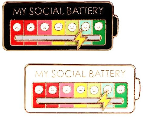 2pcs Social Battery Pin, Social Battery Slider Pin Lapel My Social Battery Pin Funny Mood Conversion Brooch Pin Enamel Emotional Pin Mood Pin Badge for 7 Days A Week Creative Expression Men Women Gift