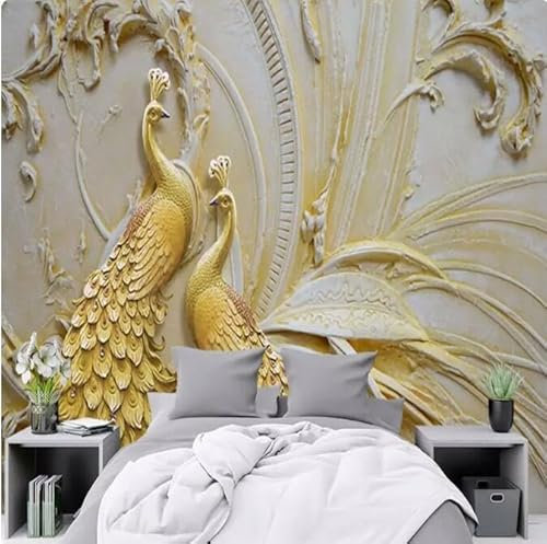 MOBYAT 3D Wallpaper Yellow Peacock Customized Living Room Bedroom 3D Wallpaper Mural,3D,430x300cm