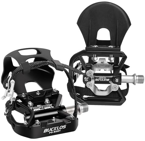 BUCKLOS SPD Pedale PD-M680 Mountainbike Clip in SPD Flat Combo Dual Sided Pedale - Rennrad MTB Clipless Sealed Bearing Fahrradclips Pedal Kompatibel mit Shimano SPD Cleats (Schwarz