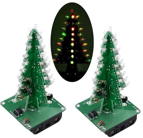 Christmas Tree Soldering Project, 7 Colours LED Flashing Lights 3D Christmas Tree Electronic Kits 2 Pieces, Soldering Training Practice Learning DIY