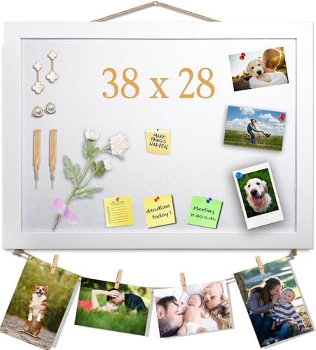 Weiß Pinnwand aus Kork mit Filz, 38x28CM kleines Anzeigebrett für Wände, Schmuck, Notizen, Sammlungen, Fotos, Büro, Weiß Holzrahmen & Filz, 1 Stück. DE
