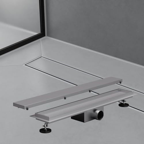 HAGO 24 caniveau de douche en argent I 50 cm I 2 en 1 Siphon de sol en acier inoxydable I Caniveau d'écoulement de douche de qualité supérieure avec filtre à cheveux I Caniveau de douche carrelable et