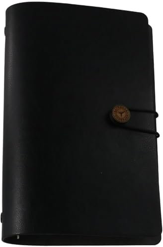 allcoupon A6 PU-Leder-Notizbuch, schwarzer Ordner, nachfüllbar, Tagebuch, 6-Ringbuch, für Büroartikel, (FBACCQ0501/H3CFR)