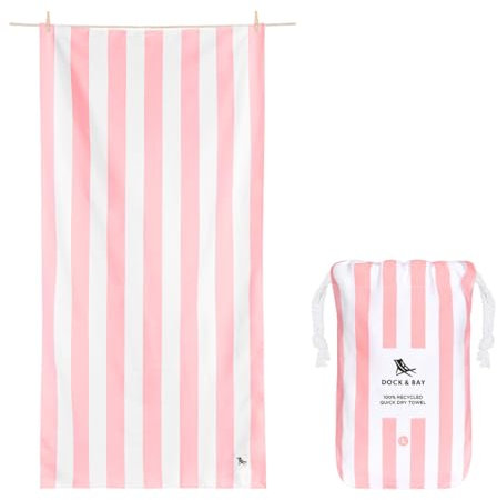 Dock & Bay Beach Towel - Quick Dry, Sand Free - Compact, Lightweight - 100% Recycled - Includes Bag - Cabana Light - Malibu Pink, Extra Large (200x90cm, 78x35)