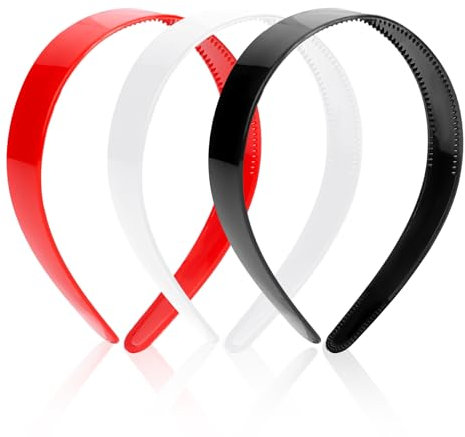 3 Stück Kunststoff-Stirnband mit Zähnen, 2,5 cm Breit Hartplastik-Haarband, einfarbiges Bastel-Stirnband, rutschfestes Bastel-Haarband für Frauen und Mädchen, Haar-Accessoires (Rot, Weiß, Schwarz)