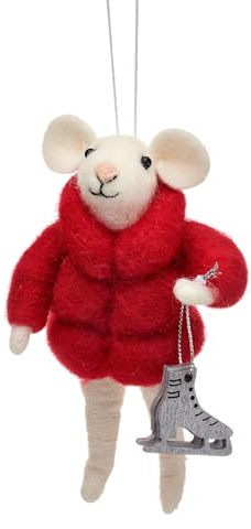 Sass & Belle Hänge-Dekoration: Maus mit Schlittschuhen und Jacke zum Aufhängen - Hängende Dekoration, Textil, 5% Polyfoam, Weihnachten, Weihnachtsdeko
