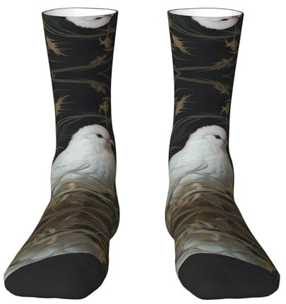 MDATT Lustige Socken für Damen und Herren, Motiv: Gras und Taube, Weiss/opulenter Garten, Einheitsgröße