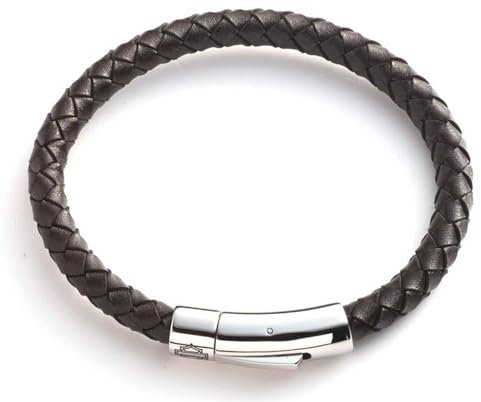 Harley-Davidson Herren 21,6 cm braunes geflochtenes Lederarmband – Edelstahl, 8.5, Edelstahl, Ohne Schmucksteine