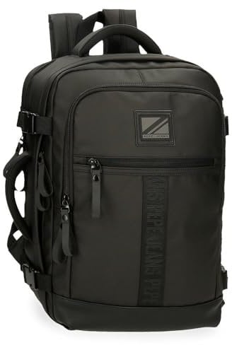 Pepe Jeans Hoxton Laptop-Rucksack, verschiedene Größen, Schwarz und Blau, Polyester und PU, Schwarz, 31x44x15 cms, Kabinenrucksack